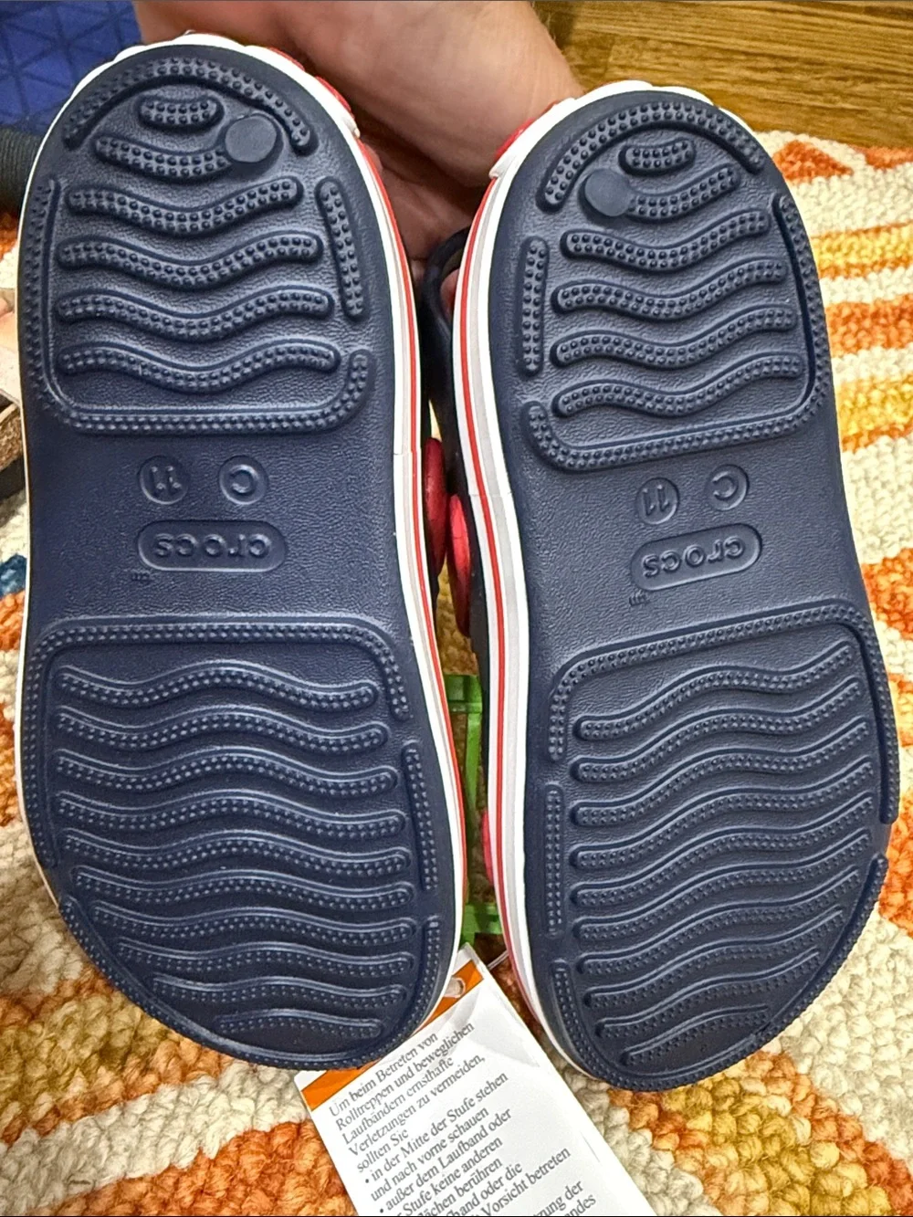 CROCS Kids Navy Blue Sandals with Adjustable Red Straps